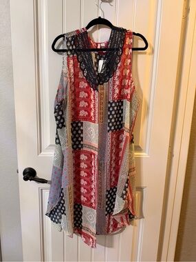 C Multicolor Patchwork Tank with Black Crochet Trim